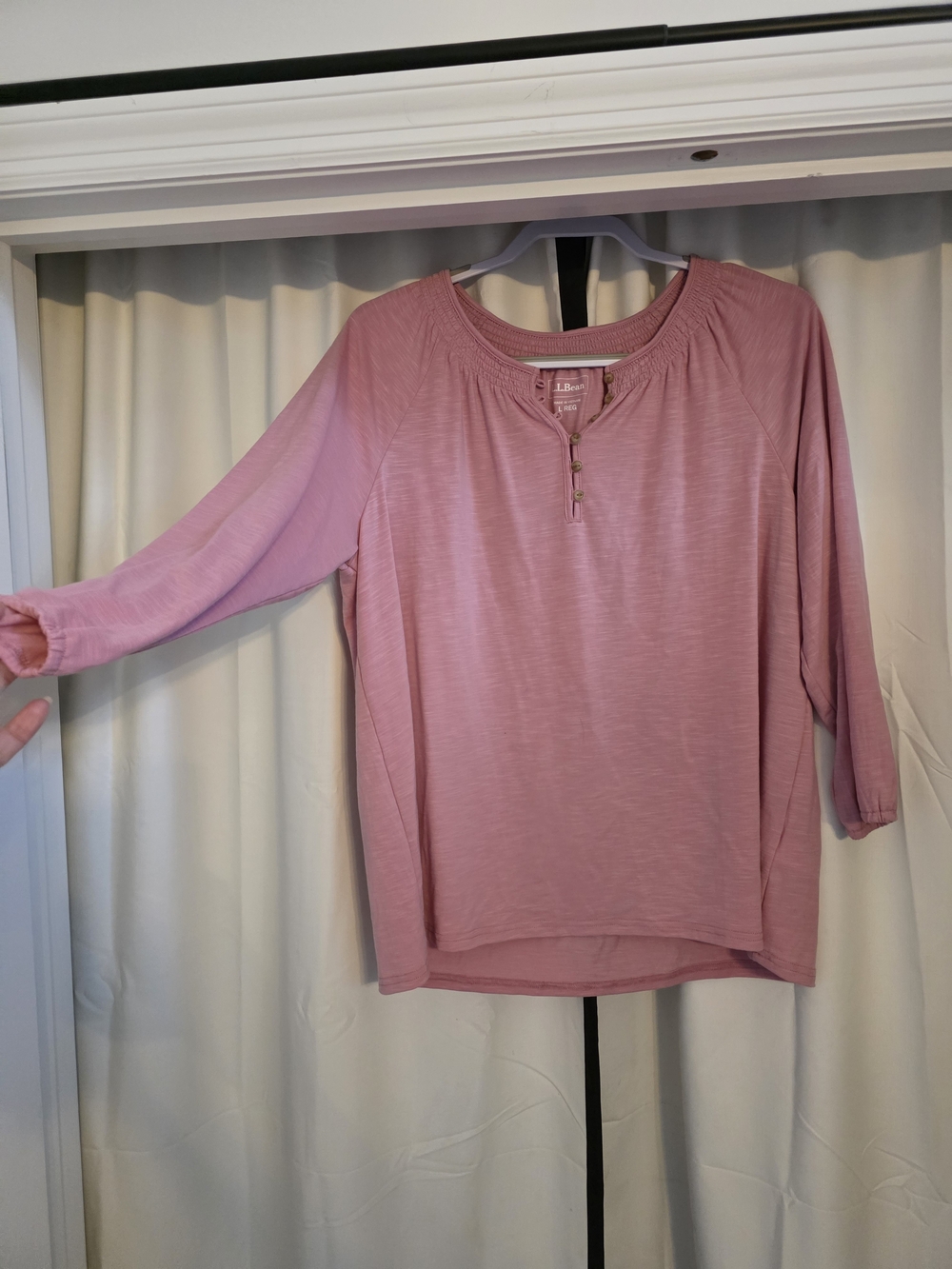 L.L. Bean Women's Dusty Rose 3/4 Sleeve Henley Top